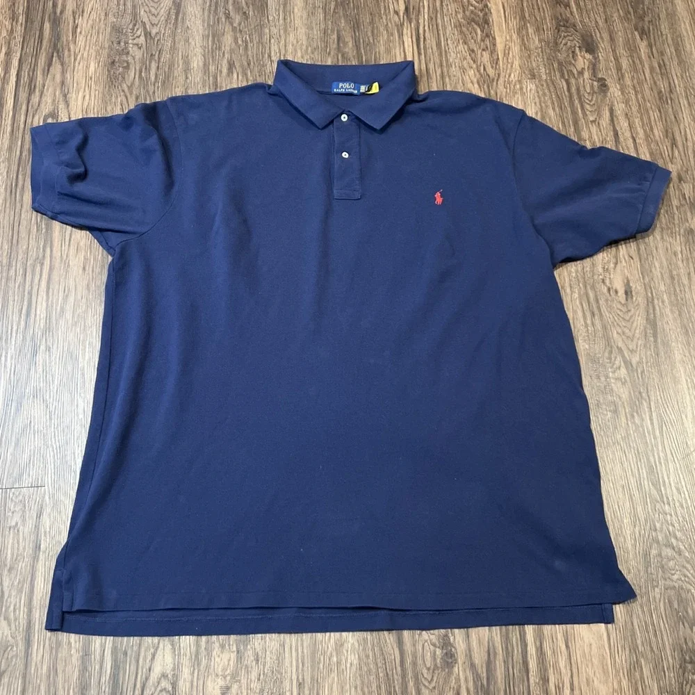 Polo Ralph Lauren Polo Shirt Mens Navy Mesh Cotton Custom Slim Fit Red Pony 4XLT